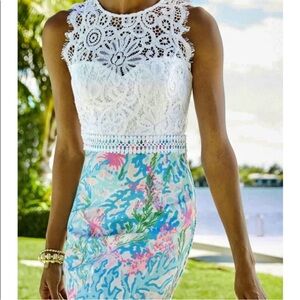 Lilly Pulitzer Sharice Stretch Shift Dress Coral Bay Size 4 GUC